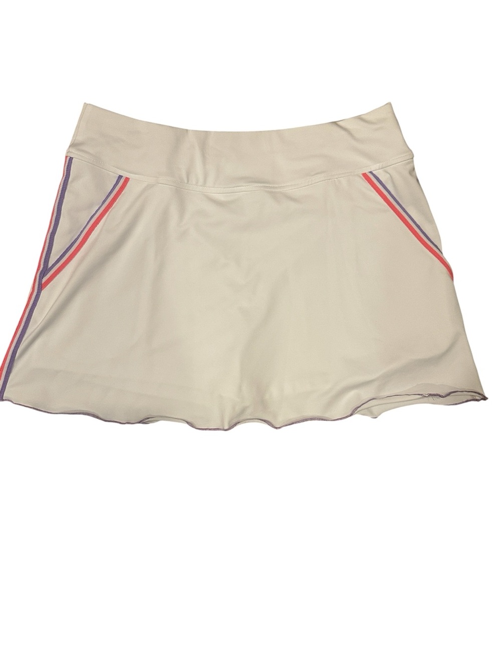 Pogues Women’s Sports Pull-on Skort Size Large White Pink Trim Ruffle w/ Pockets